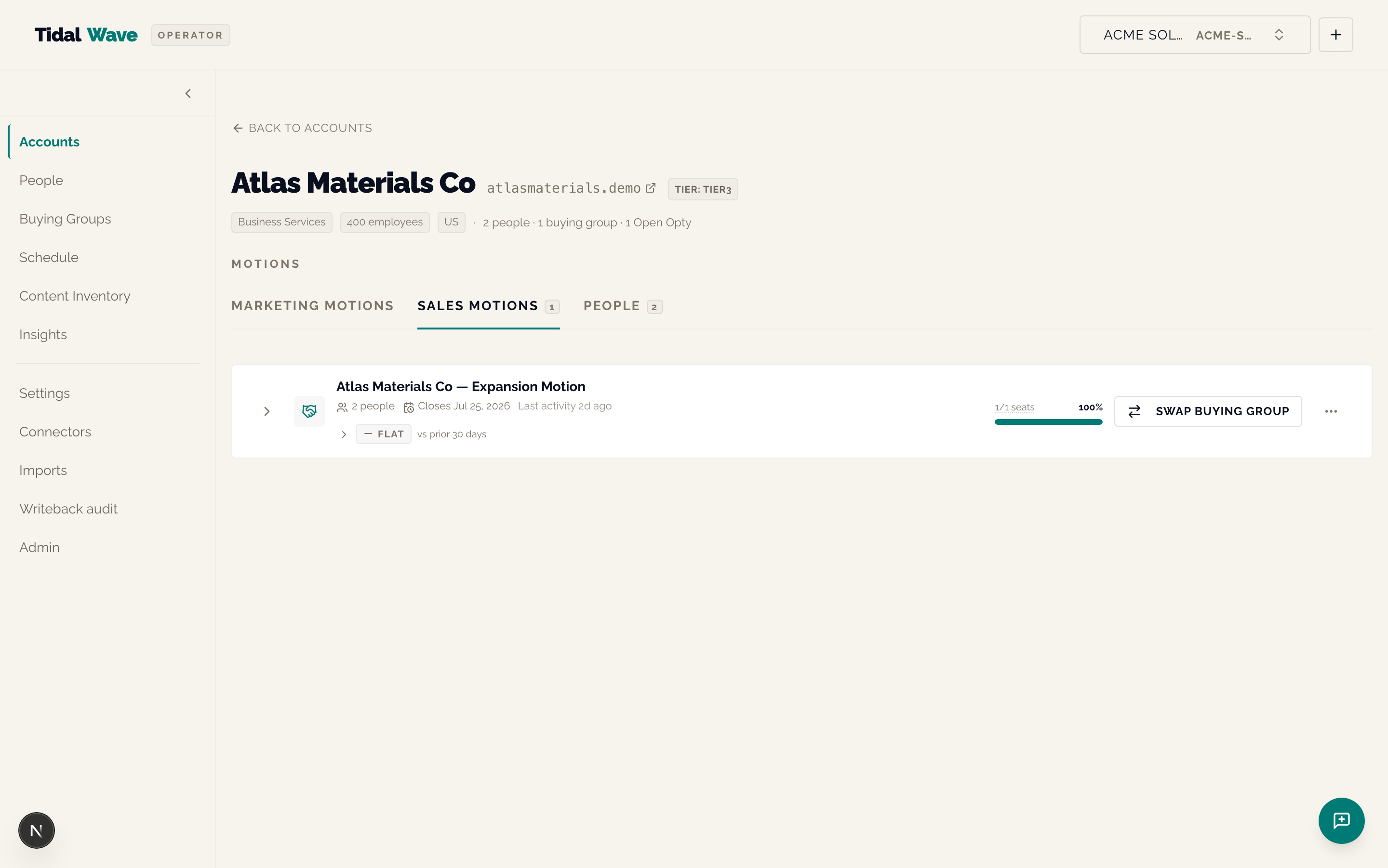Account detail — motions tabs